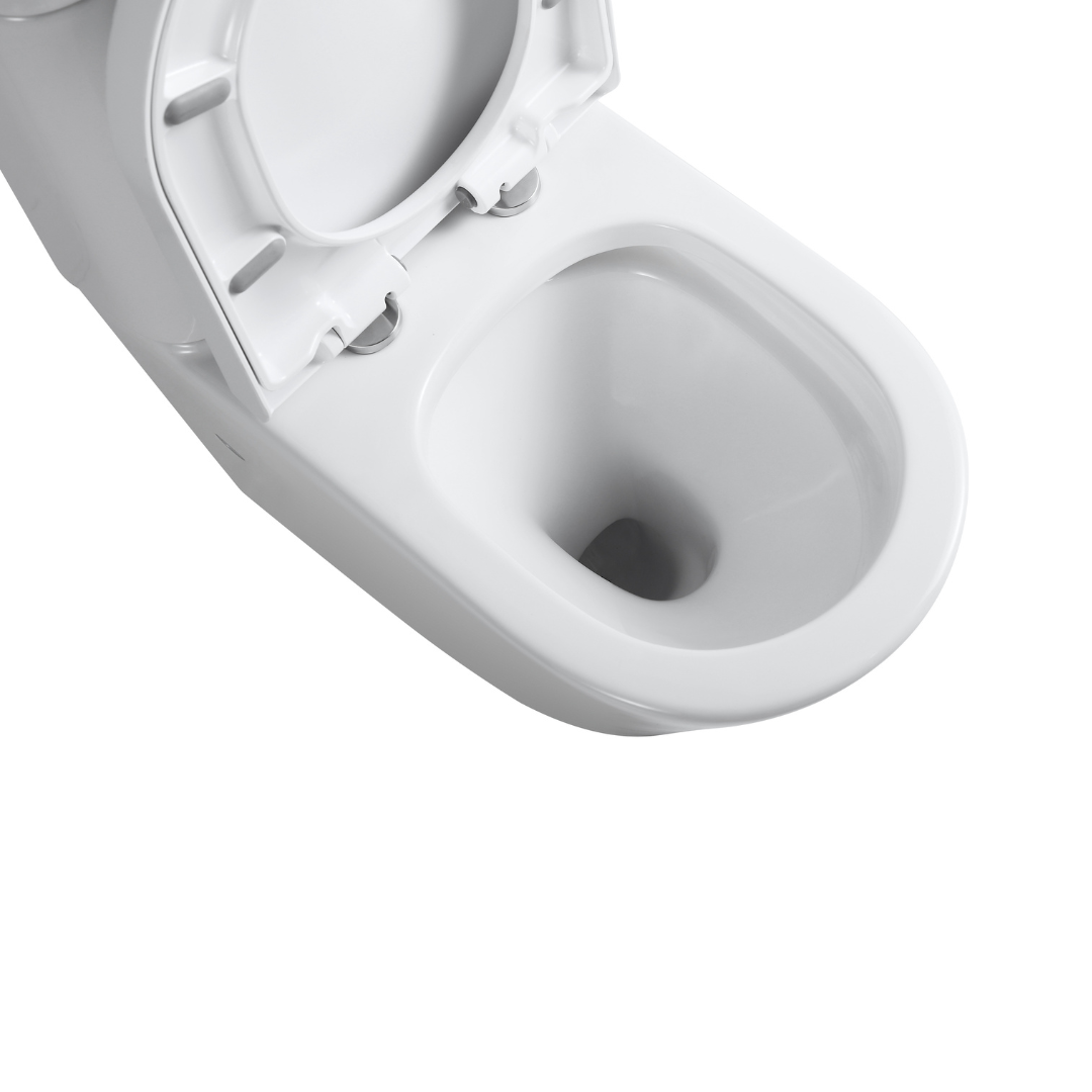 Subby compact toilet with sleek, short projection. Perfect for small spaces, avoiding door interference and minimizing cleaning hassles. 

