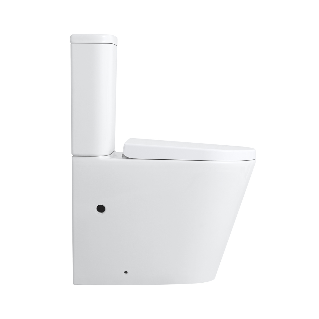 Snubby back-to-wall toilet with space-saving design. Ideal for compact bathrooms and guest WCs, ensuring easy maintenance and minimal door interference. Perfect for bathrooms where space is at a premium.  