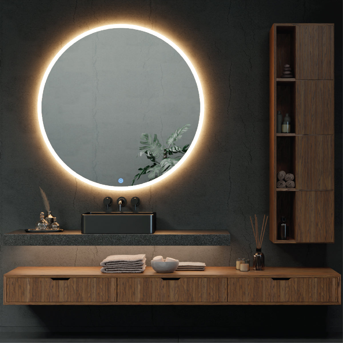 Titan LED Mirror: a modern touch with versatile plug-in or hardwire options for easy installation.