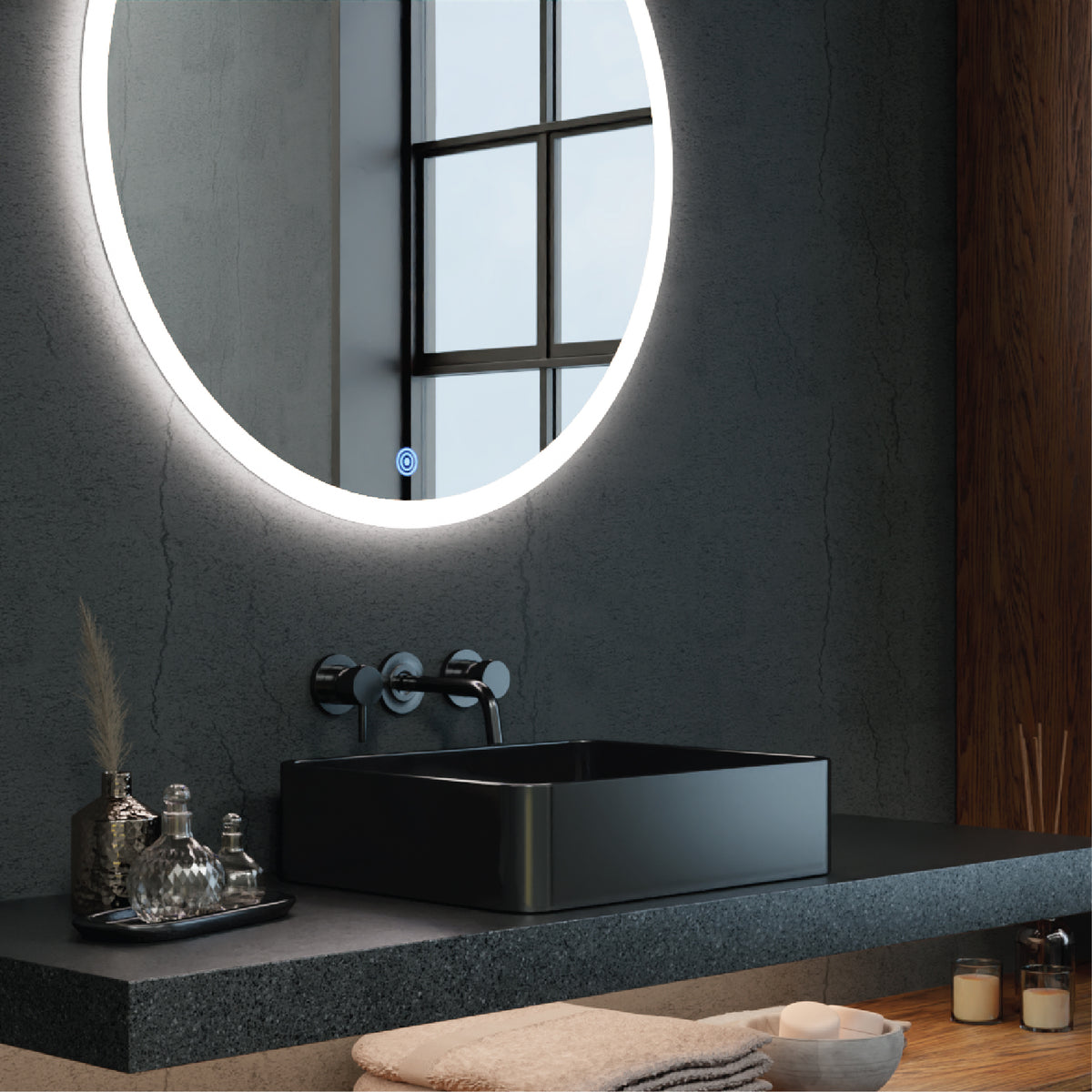 Transform your bathroom with the Titan LED Mirror, designed for effortless brightness adjustments.