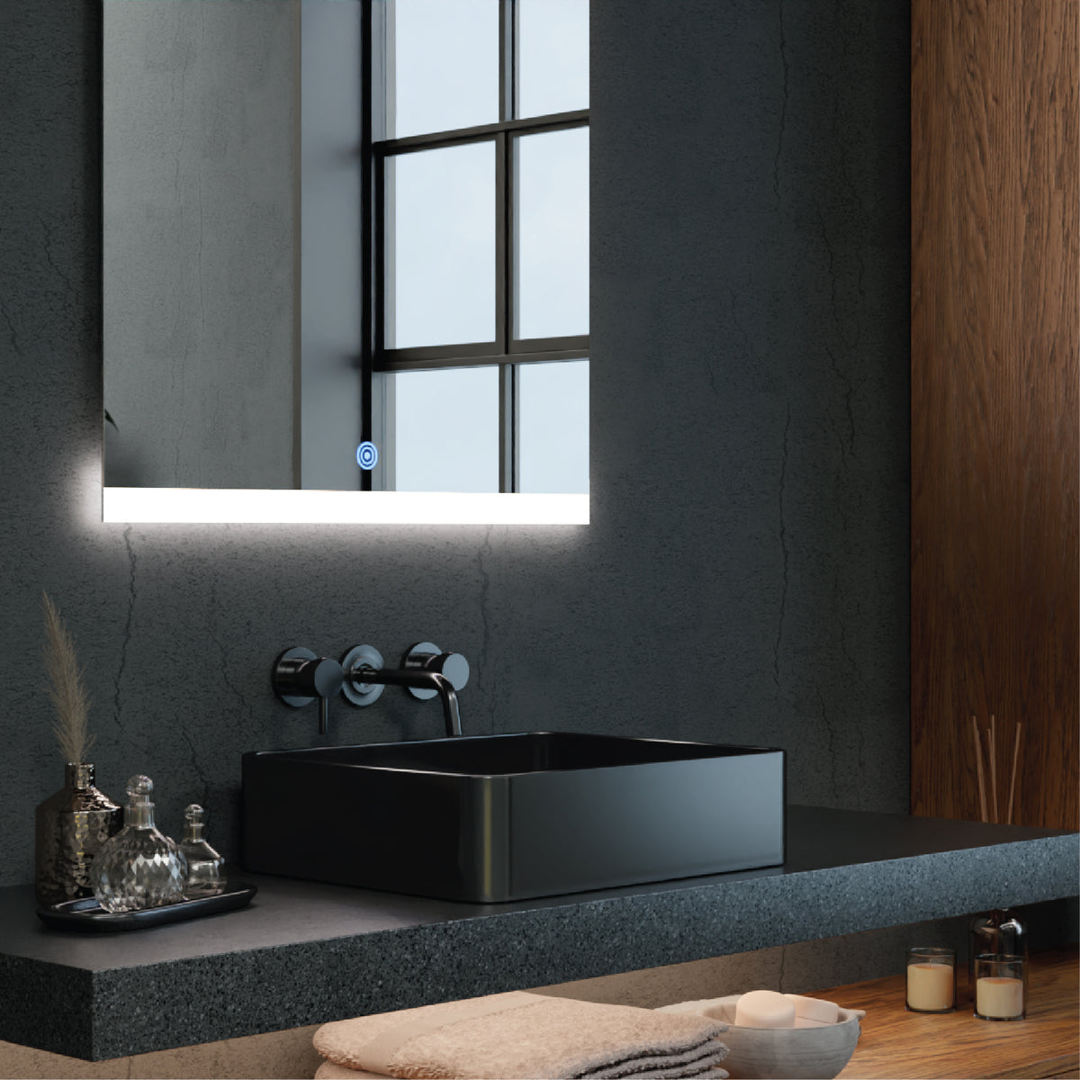 Titan LED Mirror: a statement piece offering a harmonious blend of convenience and elegance.