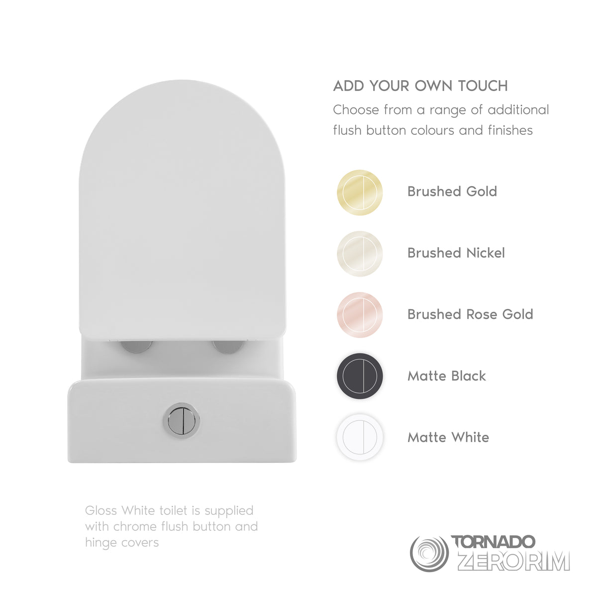 Tornado Zero Rim Back-to-Wall Toilet Suite in Gloss White